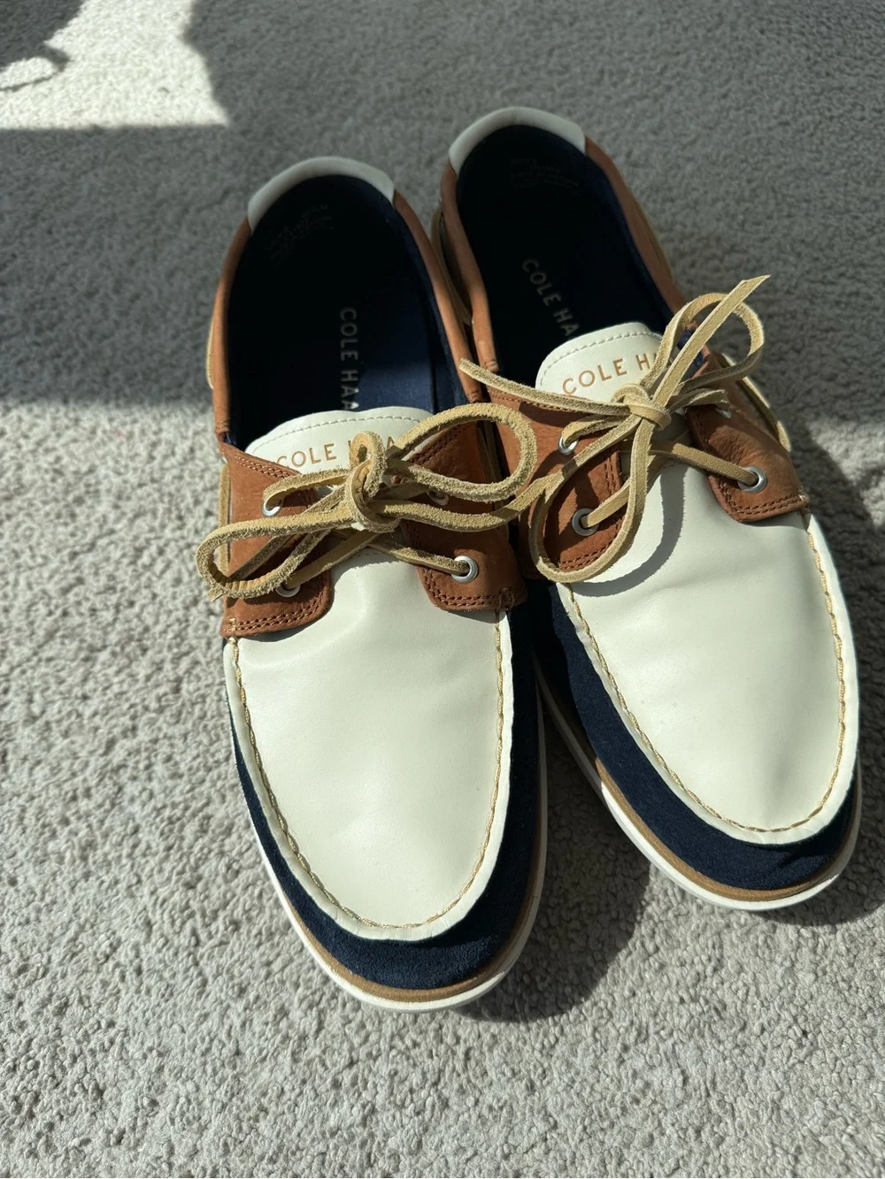 Cole Haan Men’s White, Brown & Navy Leather Boat Shoes